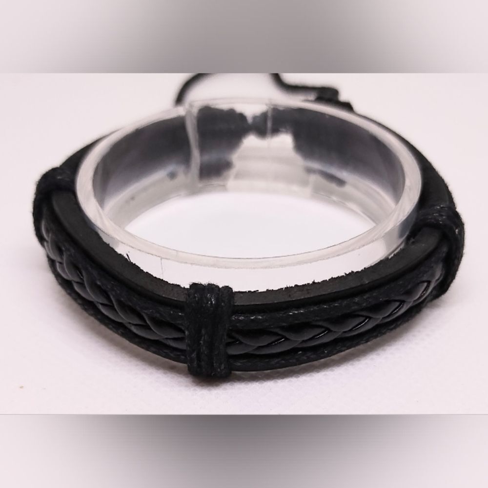 Men's leather bracelet braided layered black new e94